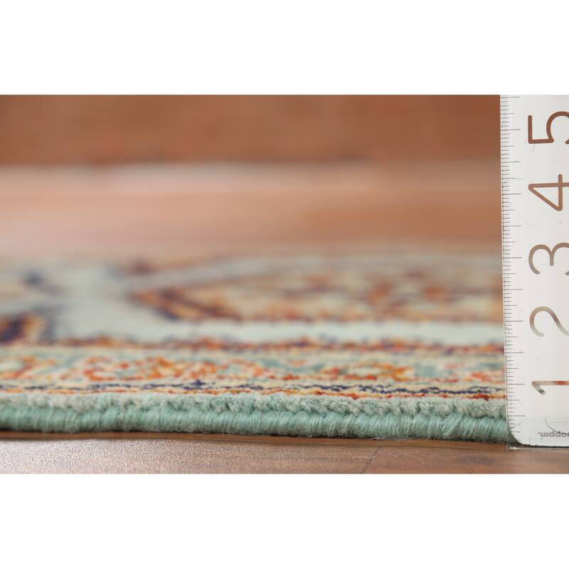 Turquoise Geometric Viss Indian Accent Rug Hand-Knotted Wool Carpet - 3'0"x 5'0"