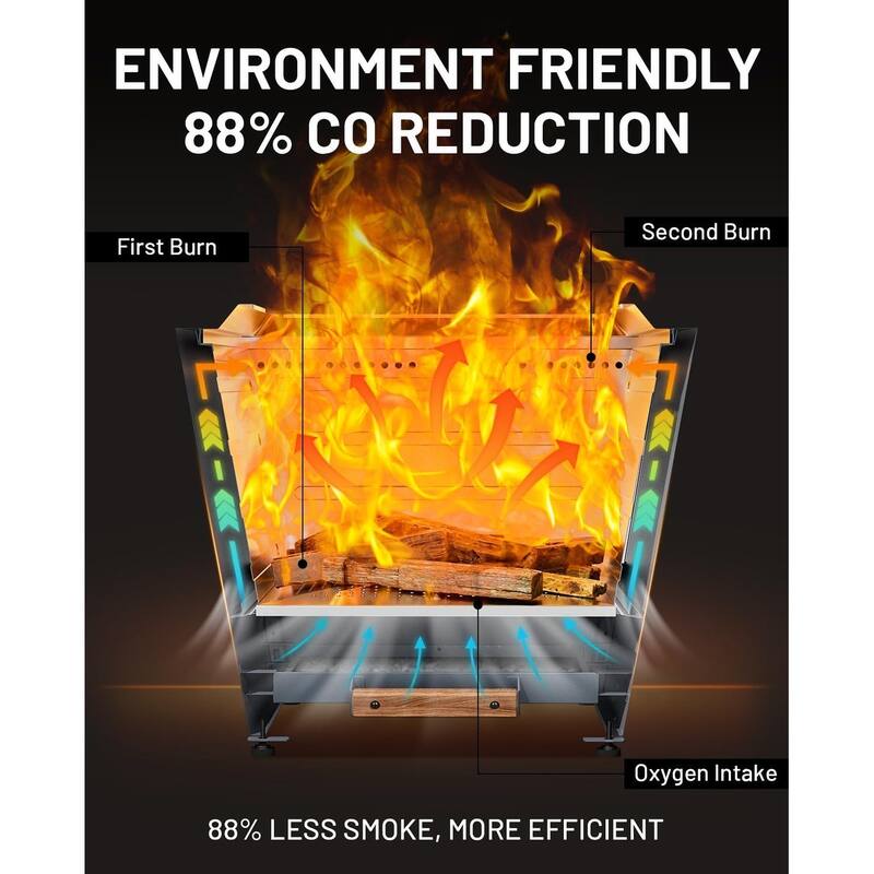 Cyberpit One Pro 25 inch Smokeless Fire Pit, w/Pull-Out Ash Pan, Portable Outdoor Firepits