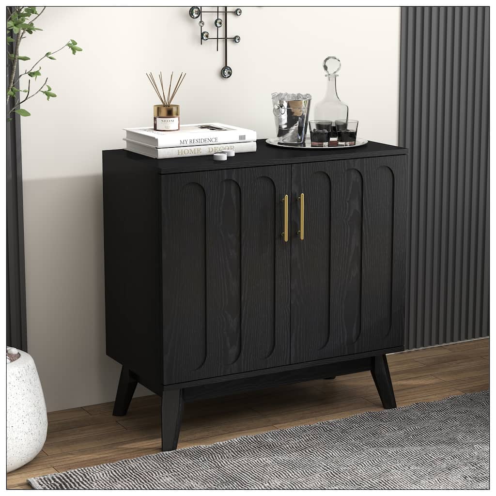 Mid Century Modern Fluted Sideboard Cabinet with Adjustable Shelves