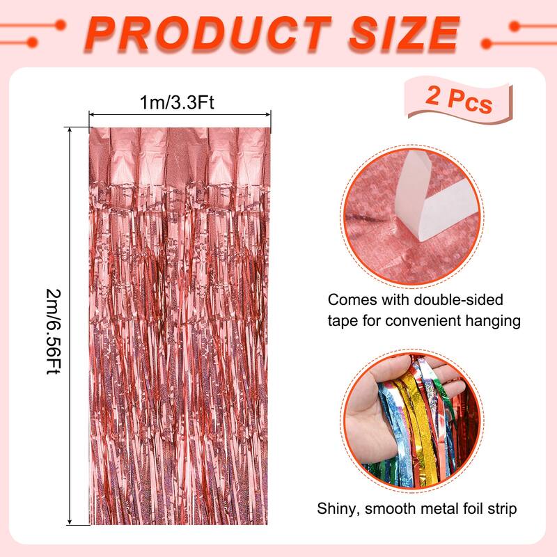 2 Pack Foil Fringe Backdrop Curtains 3.3x6.56 Feet Bling Streamers