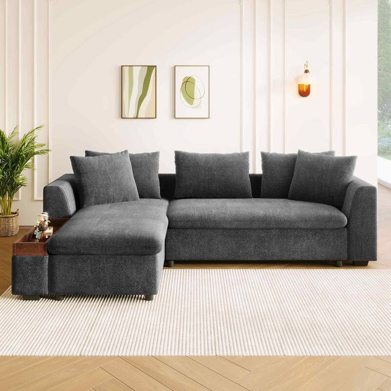 L-Shaped Sofa Couch with Built-in Wooden Storage Compartment by Harper&Bright Designs
