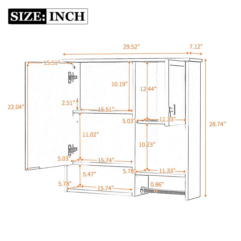29" x 28" Modern Wall Mounted Bathroom Medicine Cabinet, Bathroom Wall Storage Cabinet with Mirror, Over the Toilet