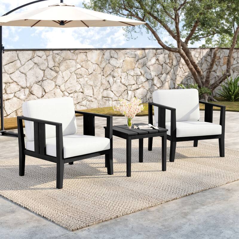 Teak Wood Upholstery Water-resistant Outdoor Armchair and Side Table Set (Set of 3)