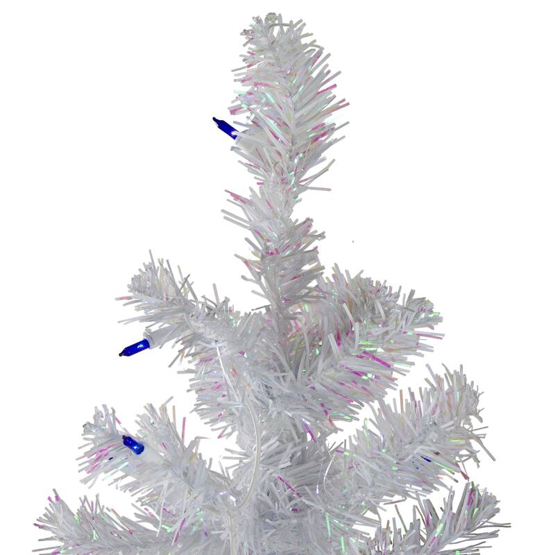 4' Medium White Iridescent Pine Artificial Christmas Tree Blue Lights - 4 Foot