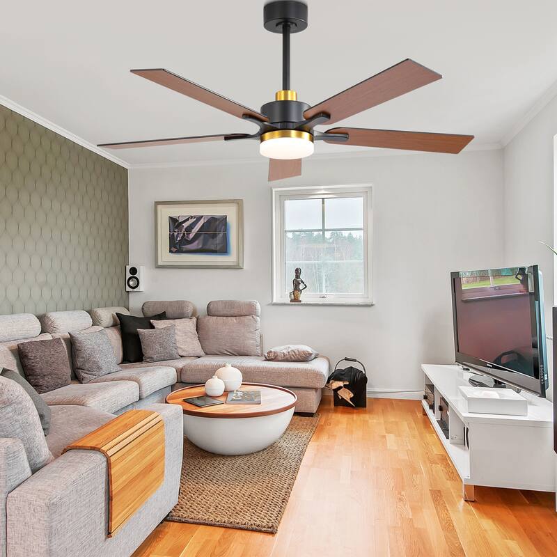 Cusp Barn 52" Modern Ceiling Fan with Light and Remote, Farmhouse Black 6 Speeds Reversible DC Motor Ceiling Fan for Bedroom