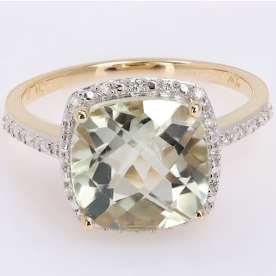 Miadora 4ct TGW Green Quartz 1/10ct TDW Diamond Ring 14k Yellow Gold