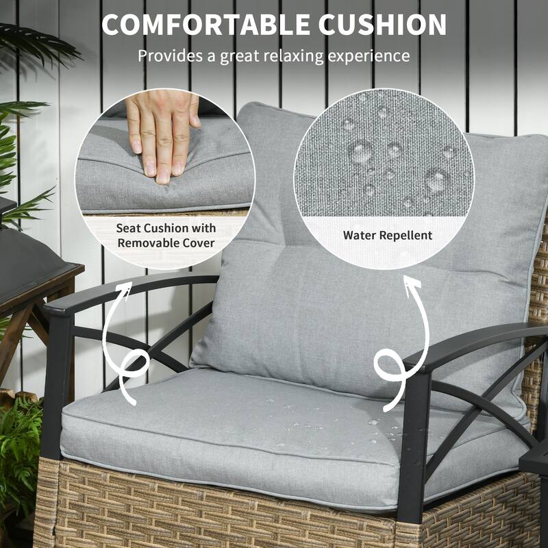 Outsunny 3 Piece Rocking Wicker Bistro Set, Outdoor Patio Furniture Set with two Porch Rocker Chairs - N/A