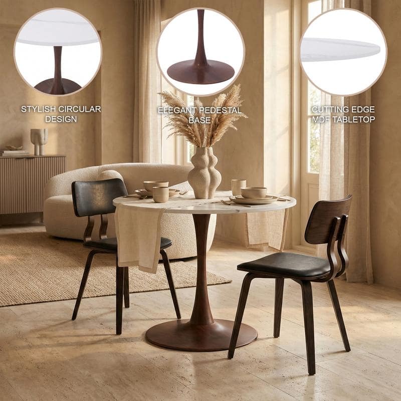 Bristol Modern 31" Round Sintered Stone Dining Table with Pedestal Base - Minimalist Scratch-Resistant Kitchen Table