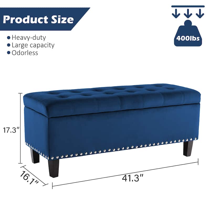 41" Storage Ottoman Tufted Upholstered Rectangle End of Bed Bench