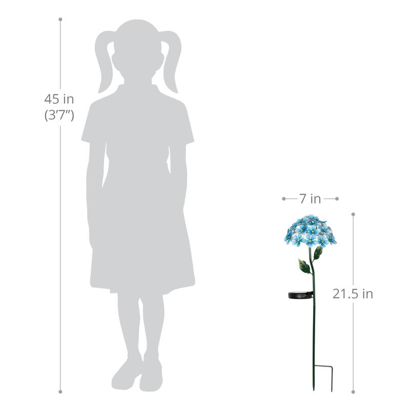 Exhart Solar Metal Hydrangea Garden Stake with Twenty Six LED lights, 7 by 21 Inches