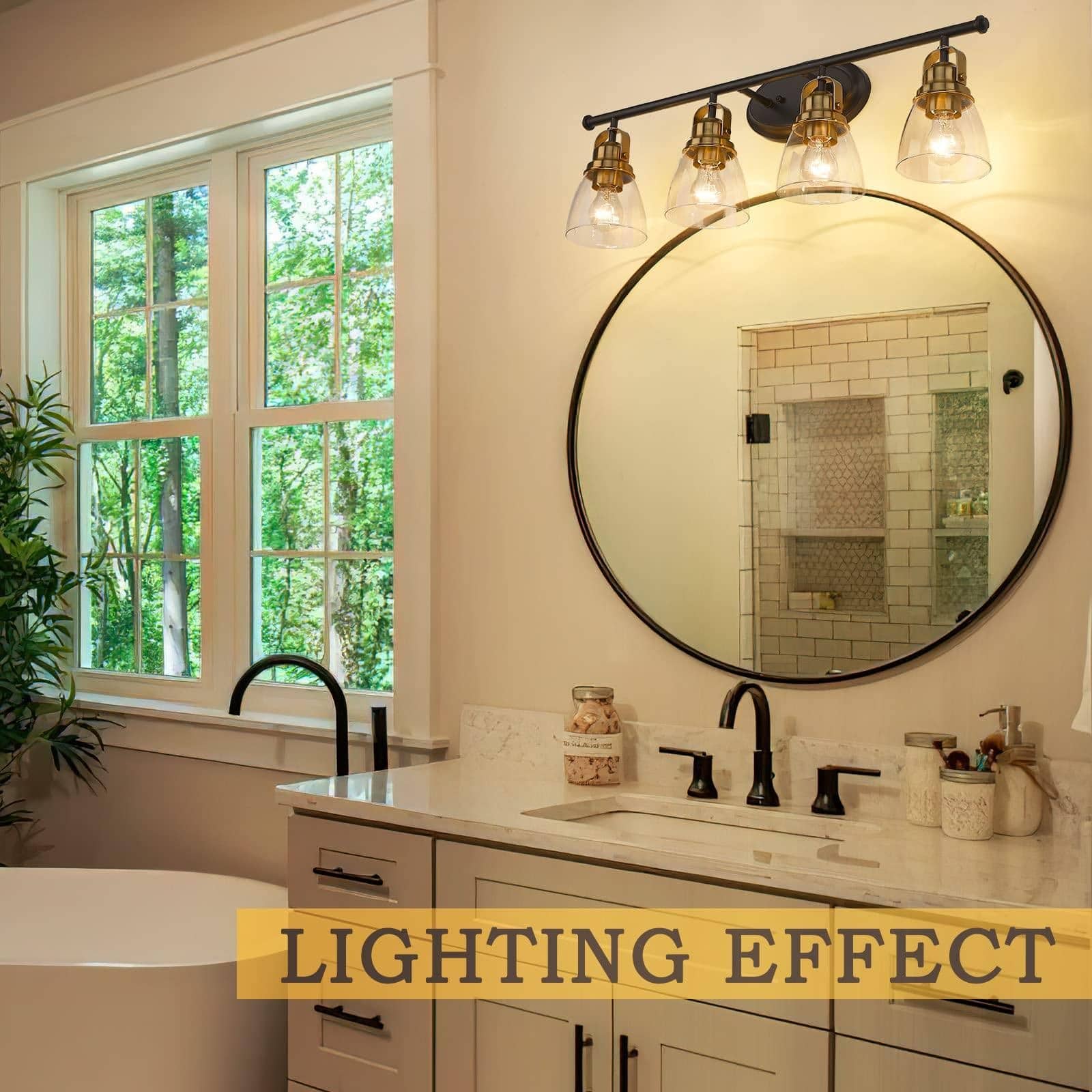 4Light Farmhouse Bathroom Vanity Lights,Oil Rubbed Bronze and Gold