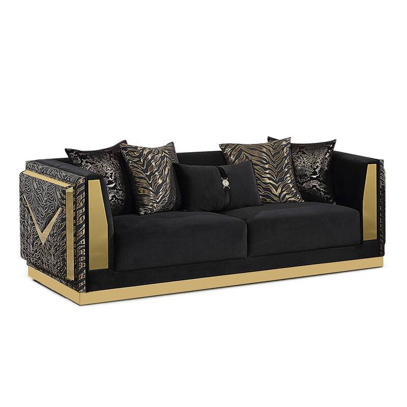 Furniture of America Ospray Glam Black Velvet Upholstered Zebra Print Sofa