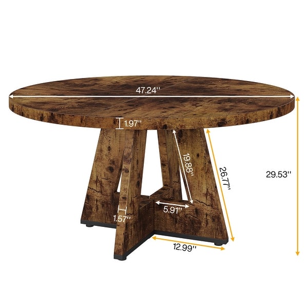 dimension image slide 3 of 7, 47" Round Dining Table for 4, Farmhouse Kitchen Table Small Dinner Table Wood Kitchen Table for Dining Room Living Room