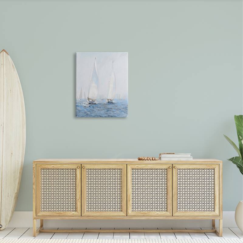 Stupell Beautiful White Sailboats Drifting Ocean Waves Painting Canvas Wall Art