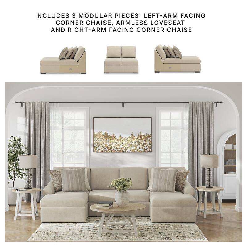 Signature Design by Ashley LadyMae Beige 3-Piece Sectional with Chaise - 130" W x 69" D x 40" H