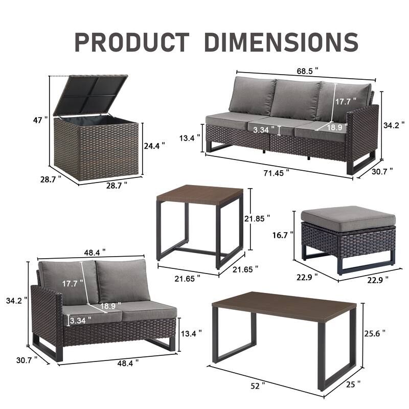 Gymojoy 5 Person All-Weather Wicker Outdoor Conversation Set Seating Group With Side Table And Ottomans