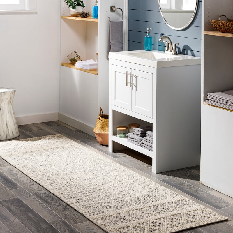 Livabliss Eda Handmade Geo Farmhouse Wool Area Rug - Charcoal - 2'6" x 8' Runner