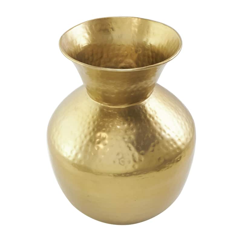 Metal Hammered Spotted Decorative Vase with Fluted Top - Gold - Roche River Decor