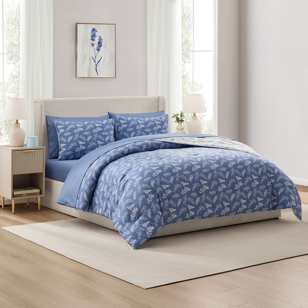 Empyrean 7 Pc Botanical Comforter Set with Sheets, Soft Breathable Lightweight Bedding Bag