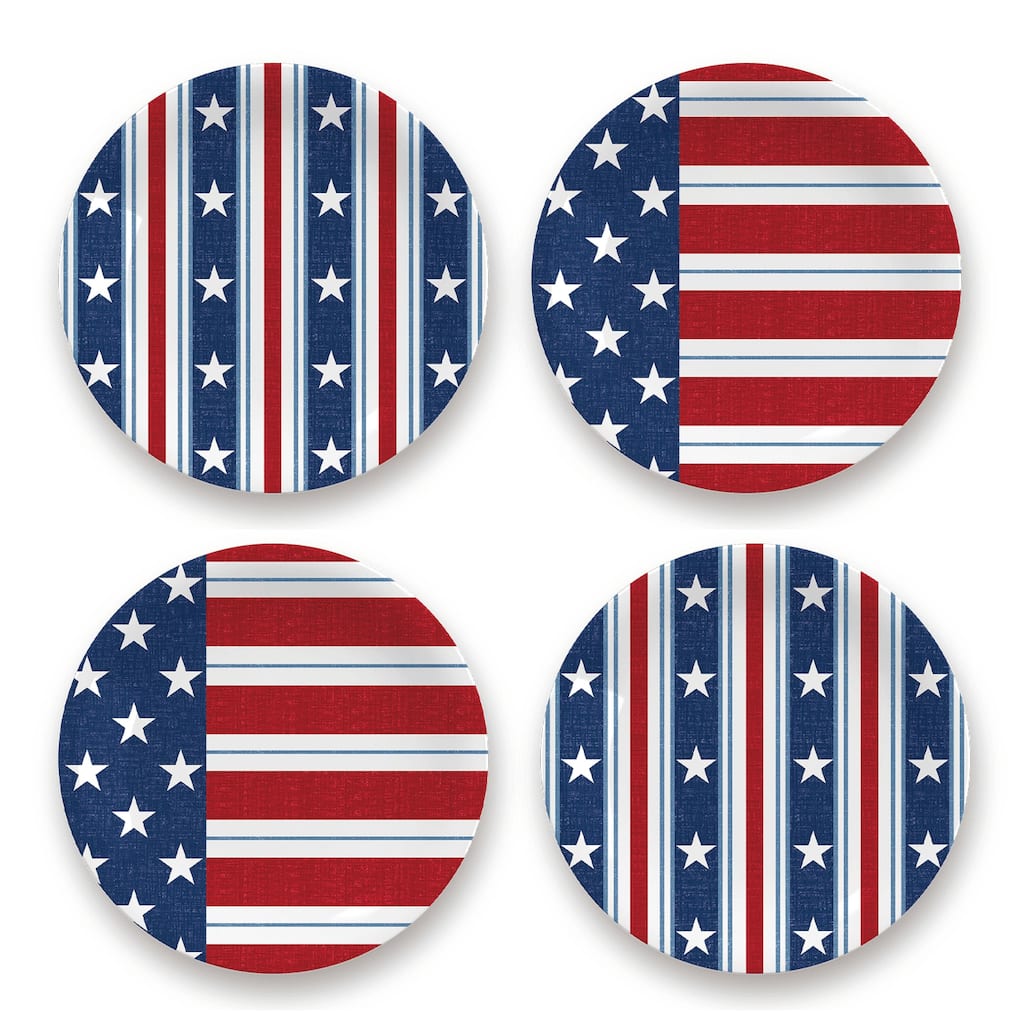 Abode Homewares Stars & Stripes Melamine Salad Plate - Multicolor - 8.4" - Set of 4