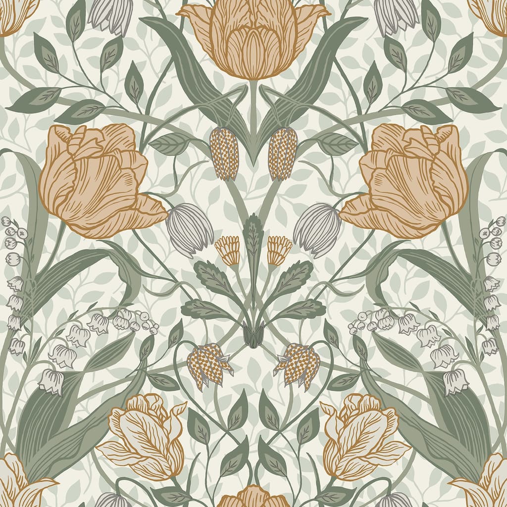 Manchester, Fillippa Green Tulip 33 ft L X 20.5 in W, Wallpaper.