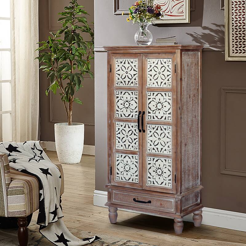 55.12'' Tall Tower Storage Cabinet - Rustic Wood Sideboard Pantry Cabinet - Versatile Buffet Cabinet with Storage for Ho - White