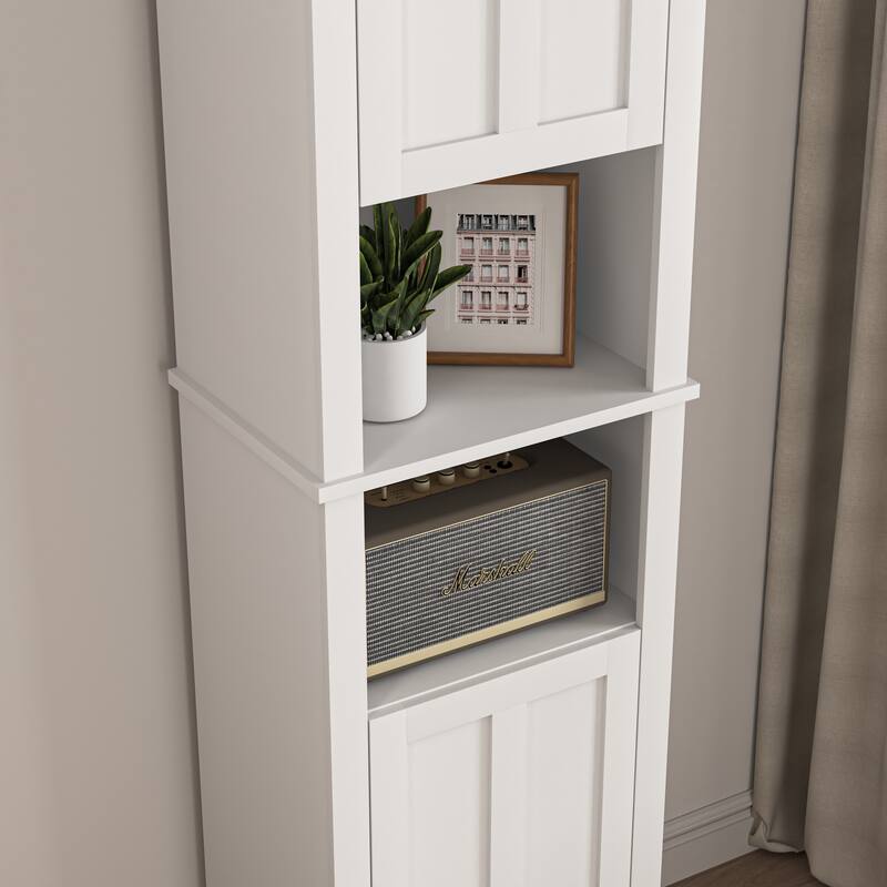 Bathroom Floor Storage Cabinet With 2 Doors Living Room Wooden Cabinet With 6 Shelves 15.75 X 11.81 X 66.93 Inch