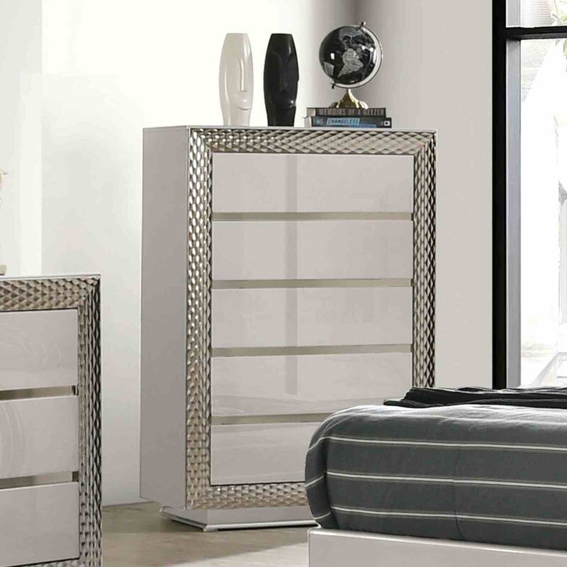 Glam Gray Finish Bedroom Furniture Set with LED Headboard and Mirror