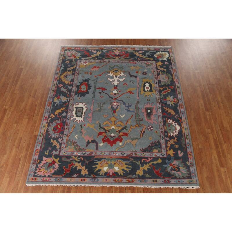 Indian Oushak Oriental Area Rug Hand-Knotted Wool Carpet - 8'2"x 9'9"
