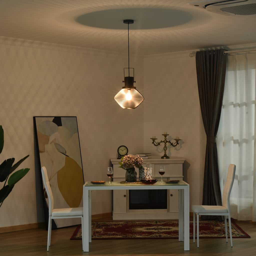 Black Pendant Lighting Fixture with Adjustable Height Hanging Chain, Hanging Lamp Ceiling Light for Dining Room