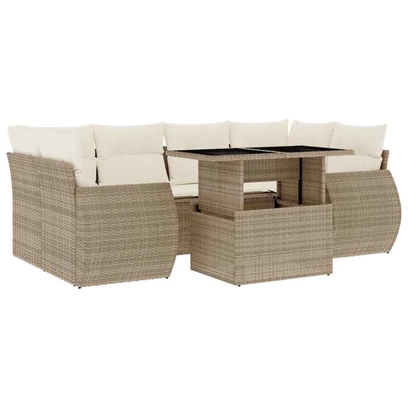 vidaXL Patio Sofa Set with Cushions Outdoor Furniture 7 Piece Poly Rattan - 24.4 x 24.4 x 27.2