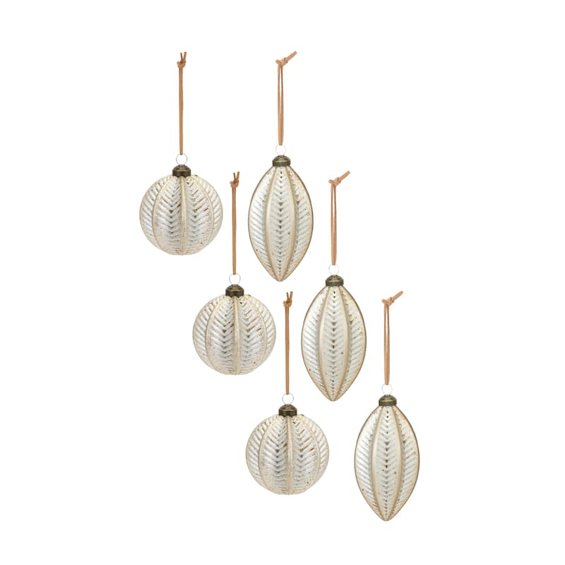 Rustic Glass Christmas Ornaments - 5.25" - White and Brown - 6ct