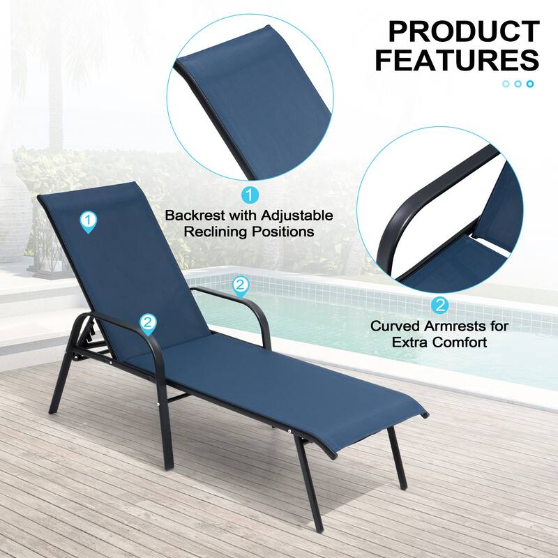 Outdoor Chaise Lounge Set Lounge Chairs with Adjustable Back and Sunbrella Fabric Cushions