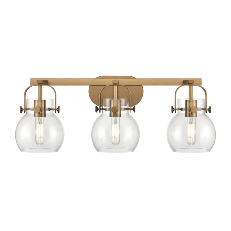Innovations Lighting 423-3W-10-27 Pilaster II Sphere Vanity Pilaster - Brushed Brass / Clear