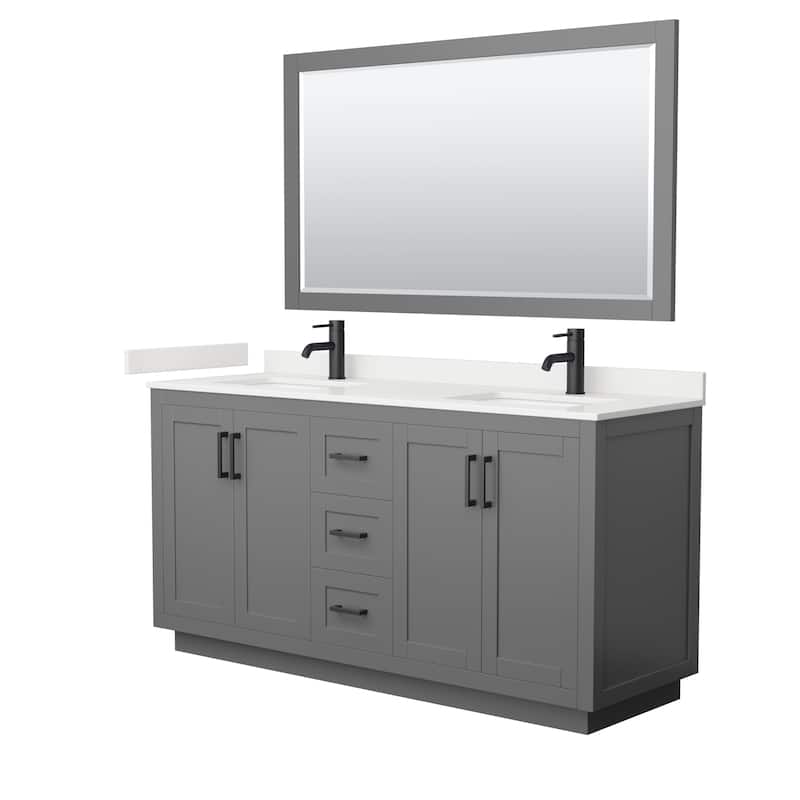 Miranda 66-inch Double Vanity, Quartz Top, 58-inch Mirror - Dark Gray, Black Trim, White Quartz Top