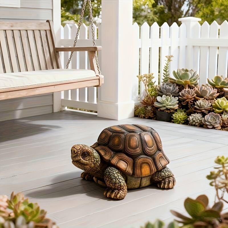 18"Garden Turtle Statue Stool, Simulated Animal Resin Sculpture, Multi-Purpose Decorative Stool for Living Room, Balcony