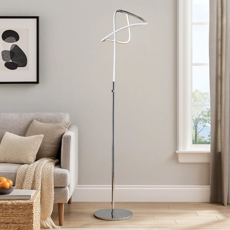 Sea 61 Inch Floor Lamp, Accent Twisted LED, Modern Style, Chrome Base.