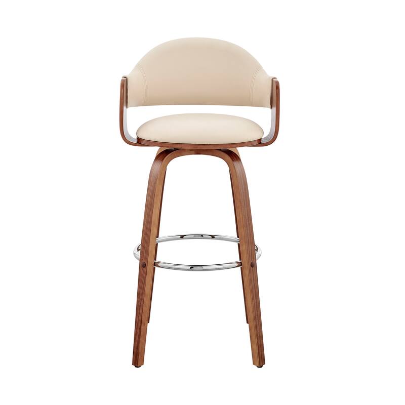 Daxton Mid-Century Swivel Bar Stool, Upholstered Counter Chair with Bentwood Legs