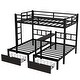 preview thumbnail 5 of 10, Black Full XL over Twin Metal Triple Bunk Bed with Drawers and Shelving