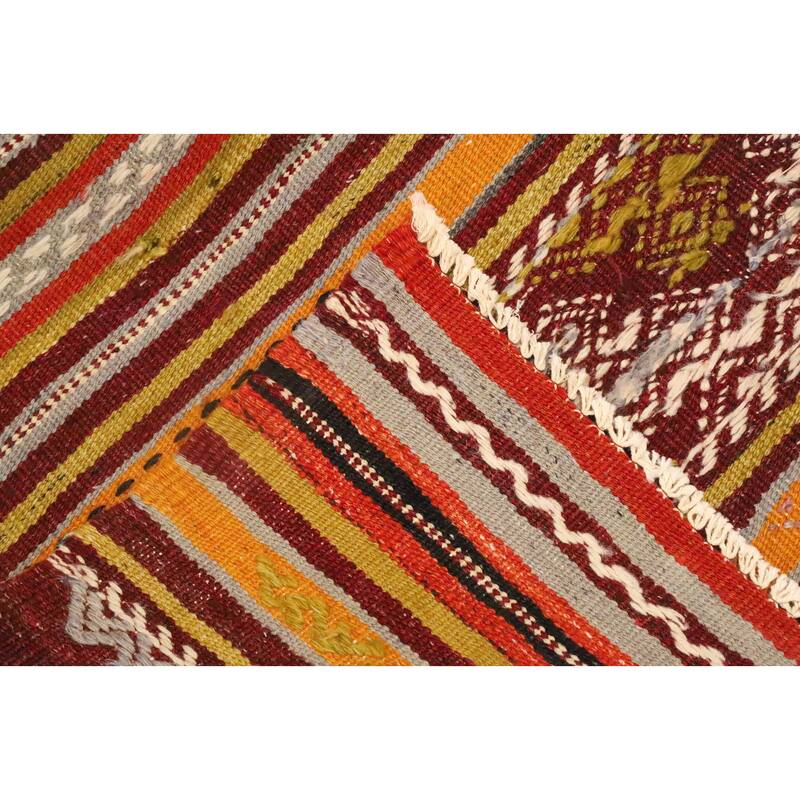 Hand Woven Oriental 100% Wool Carpet Southwestern Tribal Multi-Colored Kilim Area Rug - 8' 7'' X 5' 7''