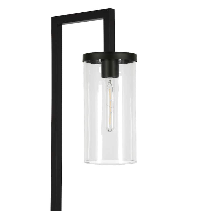 Metal Reading Floor Lamp with Glass Shade and Foot Switch - 9” x 11” x 67” (D x W x H)