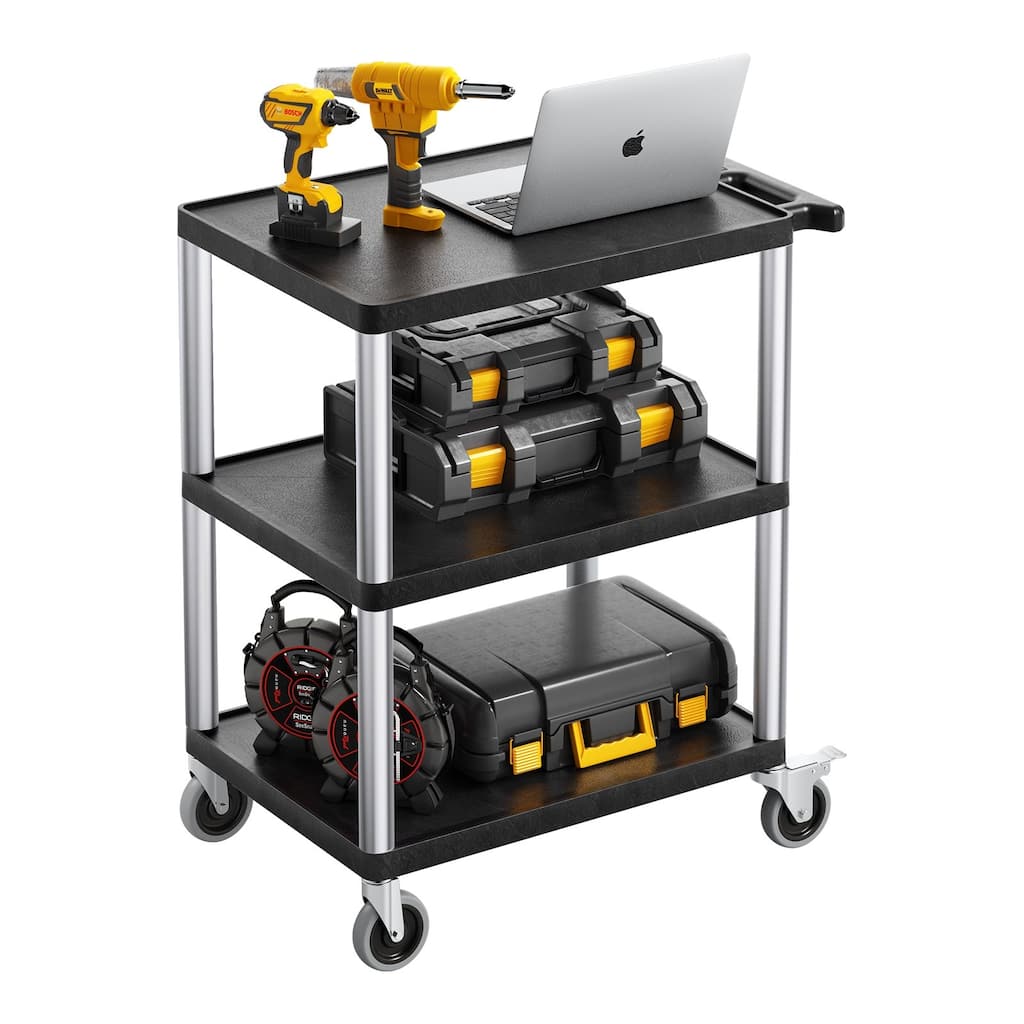 Heavy Duty 3-Shelf Utility Cart with Smooth Wheels for Easy Mobility - 27.4 x 18.11 x 32.48 in