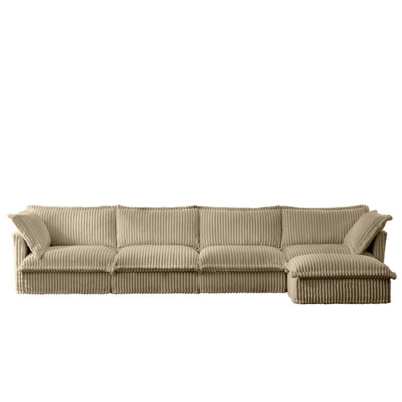 Corduroy L-Shaped Sectional Sofa with Deep Seats, 4-Seater