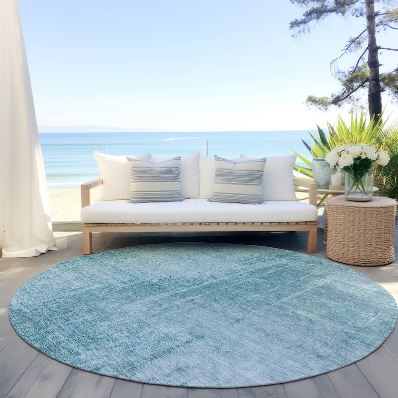 Machine Washable Indoor/ Outdoor Chantille Abstract Ombre Rug - Aqua - 8' x 8'