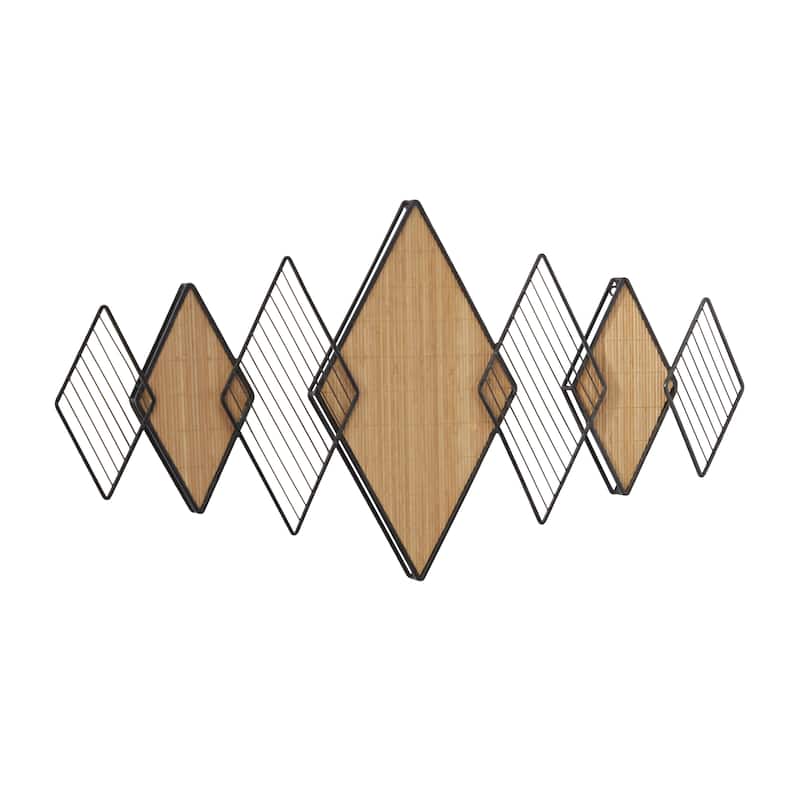 Bamboo Wood Geometric Overlapping Diamond Wall Decor with Metal Wire - Brown - Roche River Decor
