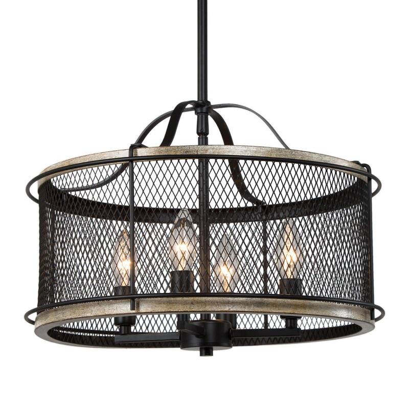 Modern Farmhouse 4-Light Drum Metal Cage Chandelier for Dining Room
