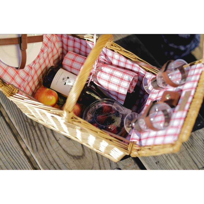 Picnic Time Piccadilly Picnic Basket, (Red & White Plaid Pattern) - N/A