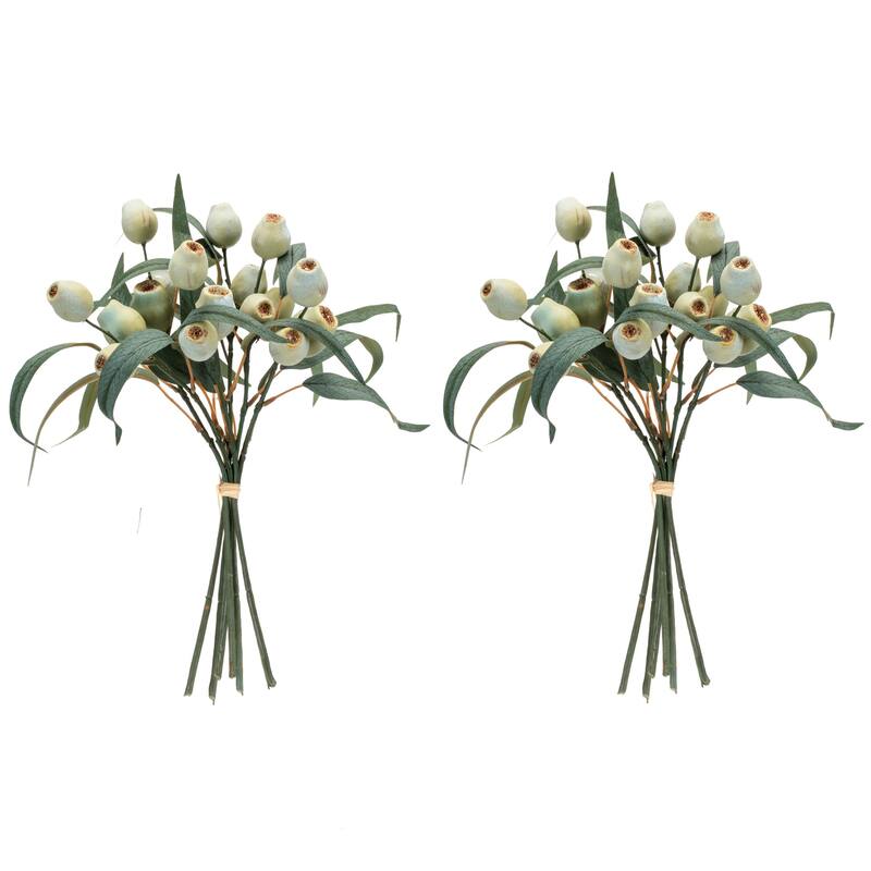 Set of 2 Decorative Faux Pod Leaf Bundle Indoor-Only Greenery Stems for Rustic or Modern Arrangements - 9 x 4 x 14" (L x W x H) - Green