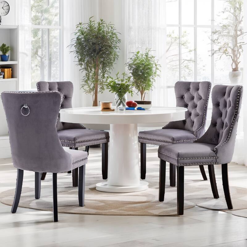 Velvet Dining Chairs Set of 2, Nikki Collection Dining Room Chairs with Wood Legs & Pull Ring, Luxury Side Chair