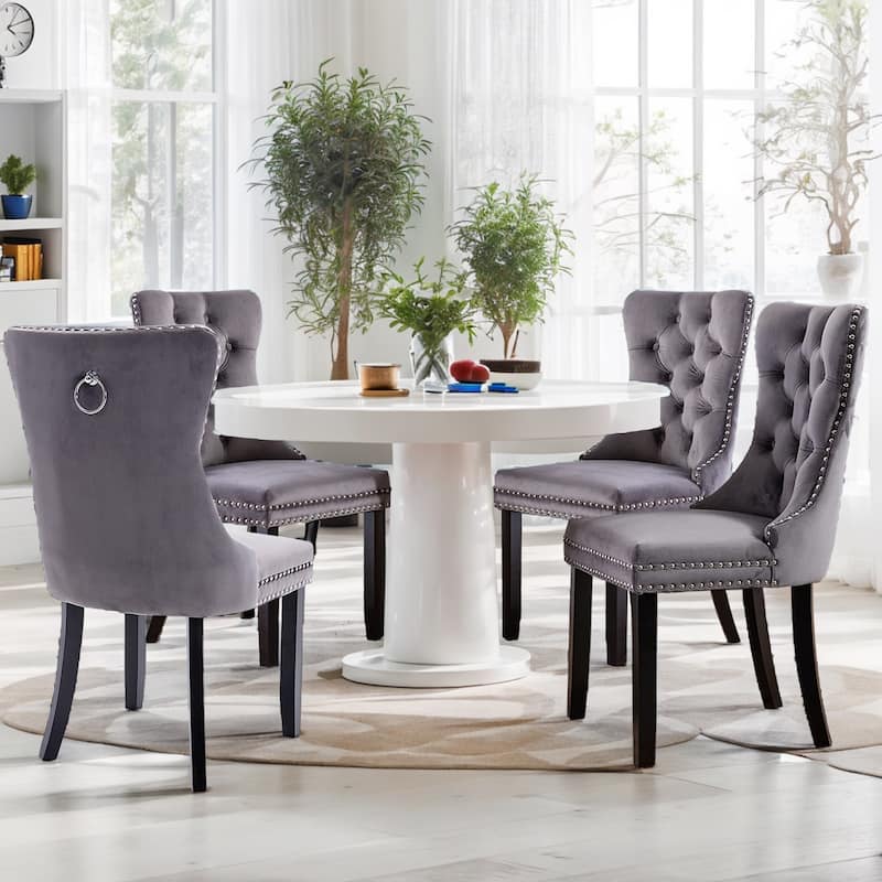 Set of 2 Modern Glam Velvet Dining Chairs - Armless TuftedAccent Side Chairs with Nailhead Trim & Ring Handle